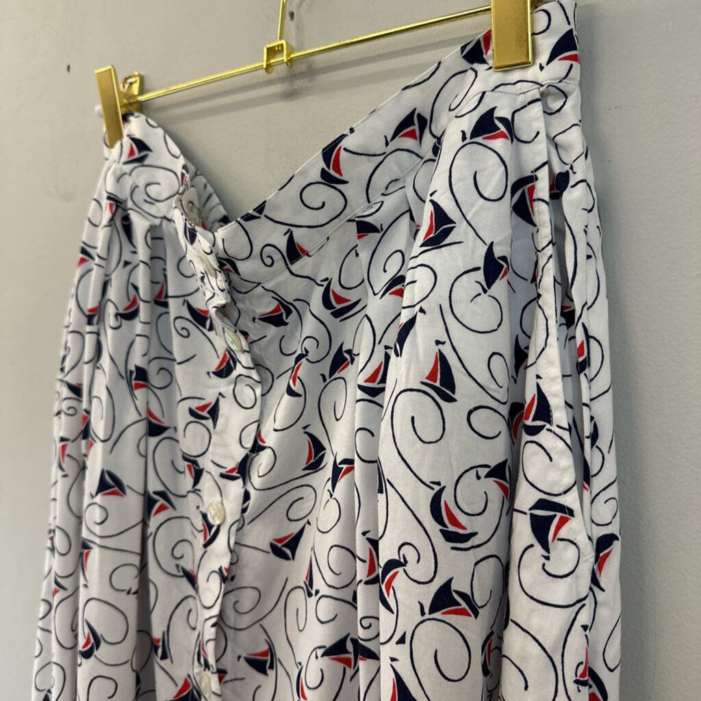 Vintage Pendleton White/ Multi Sailboat Print Maxi Skirt 16