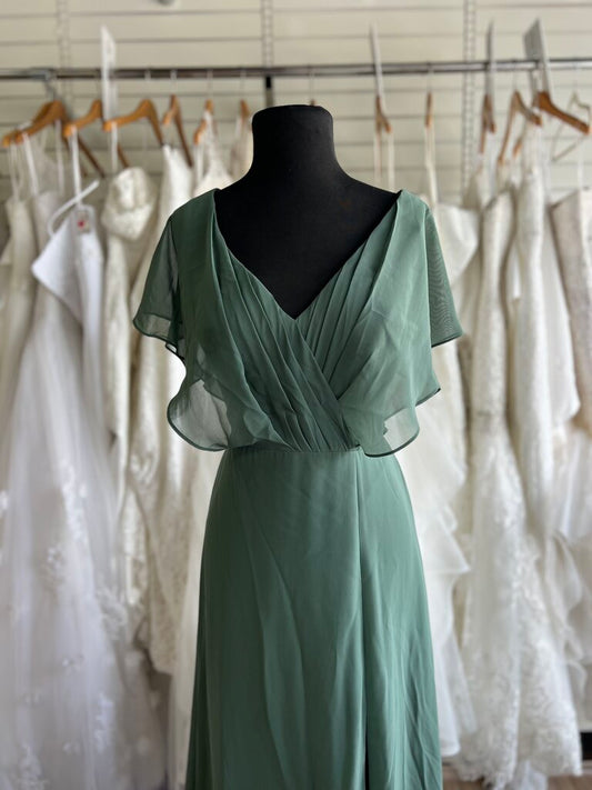 Azazie Green Ruffle Sleeve Long Formal Dress 8