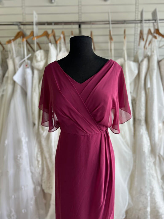 Azazie Burgundy Ruffle Sleeve Short Formal Dress Large