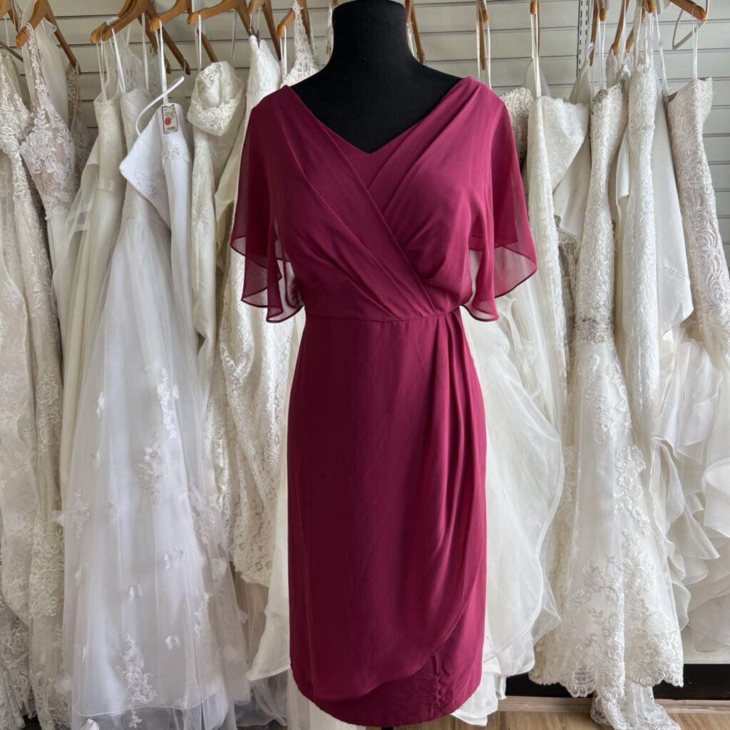 Azazie Burgundy Ruffle Sleeve Short Formal Dress Large
