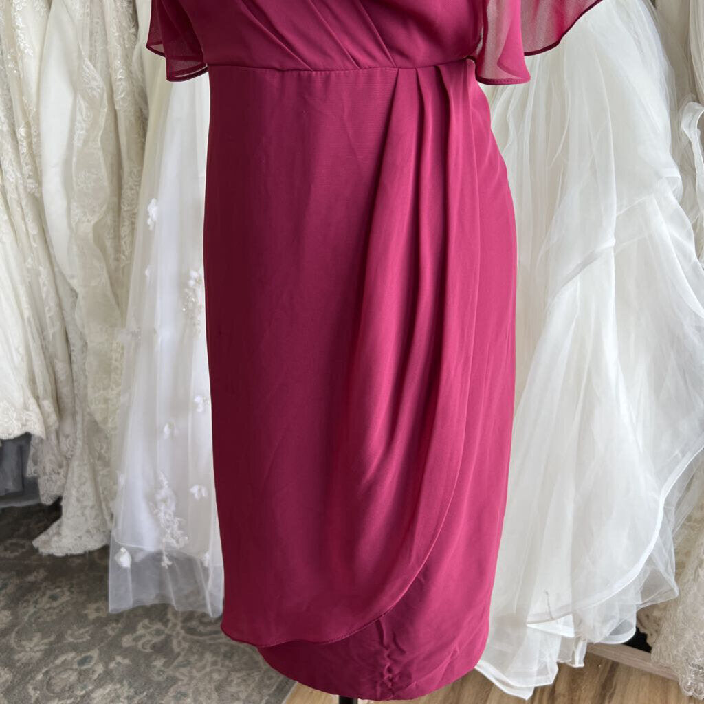 Azazie Burgundy Ruffle Sleeve Short Formal Dress Large