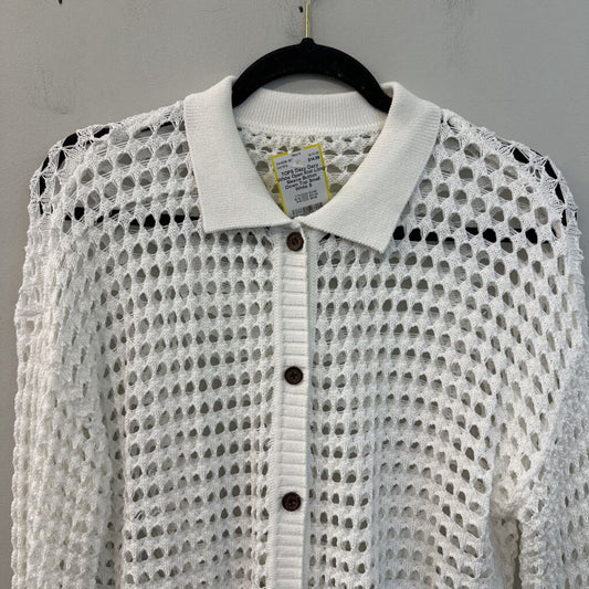 Dazy White Open Knit Long Sleeve Button Down Top Small