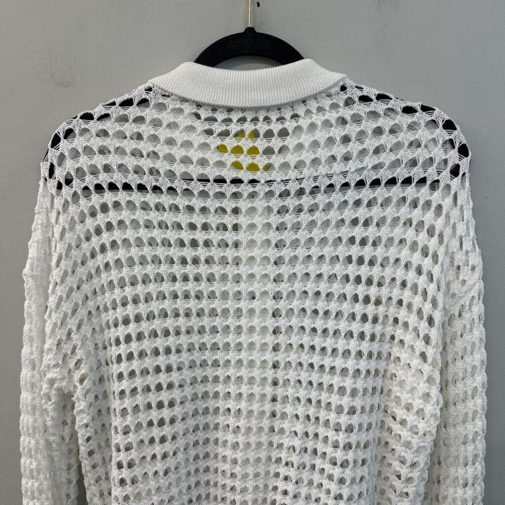 Dazy White Open Knit Long Sleeve Button Down Top Small