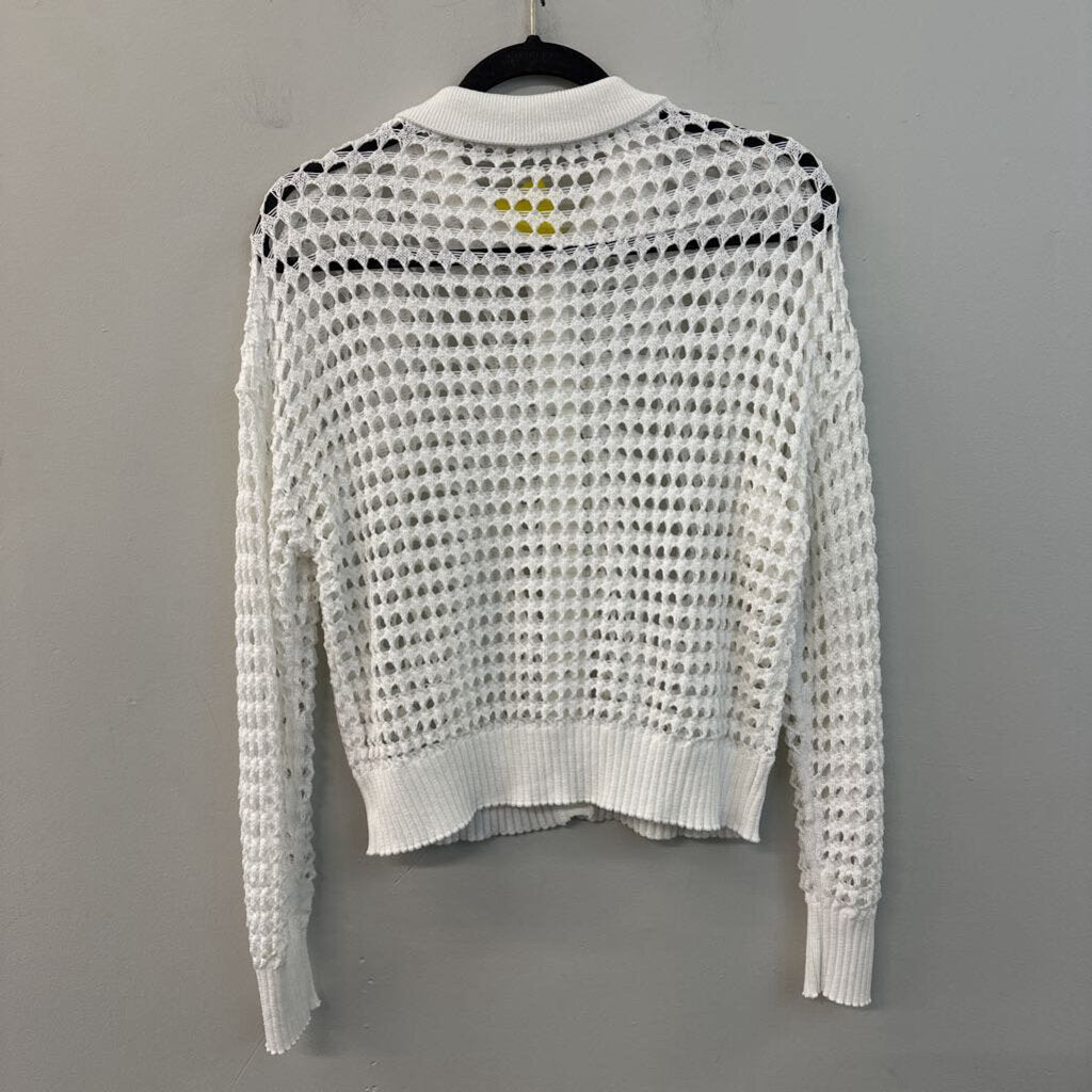 Dazy White Open Knit Long Sleeve Button Down Top Small