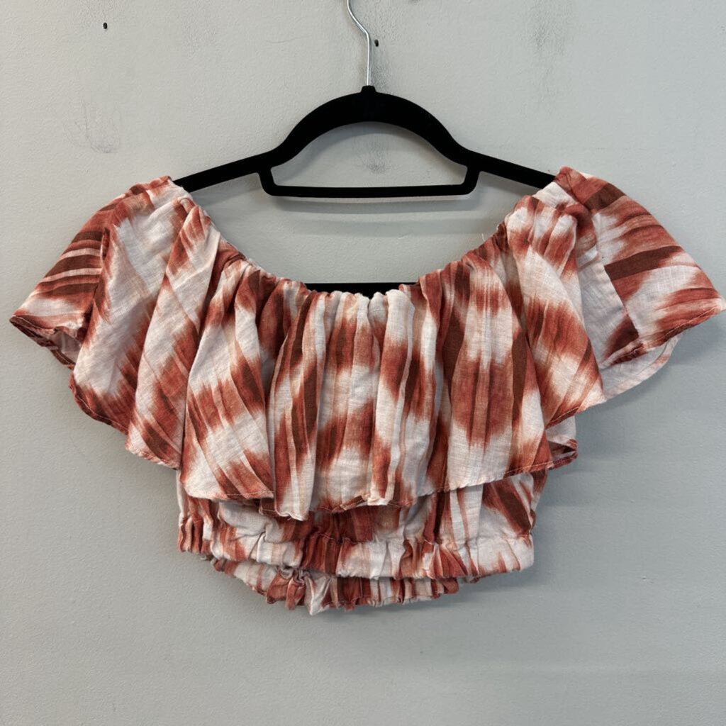 Banana Republic Orange/ White Print Cropped Off Shoulder Top Extra Small
