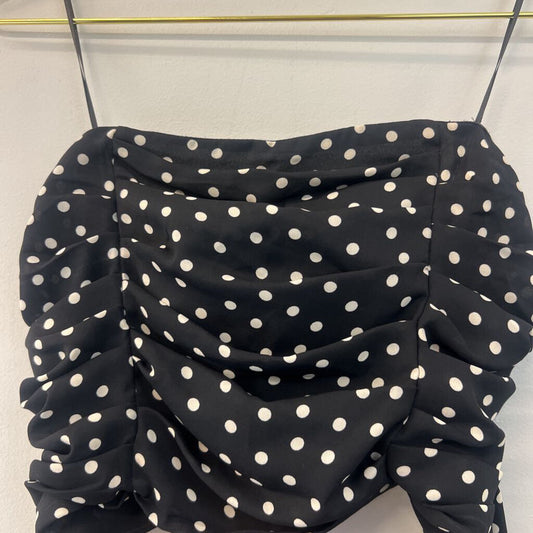 Express Black/ White Polka Dot Cropped Strapless Top Small