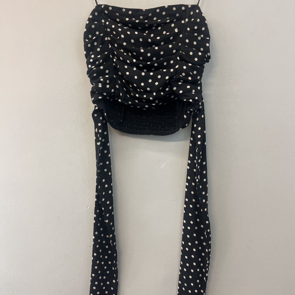 Express Black/ White Polka Dot Cropped Strapless Top Small
