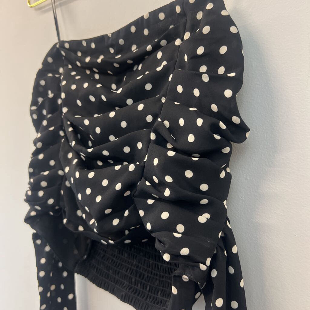 Express Black/ White Polka Dot Cropped Strapless Top Small