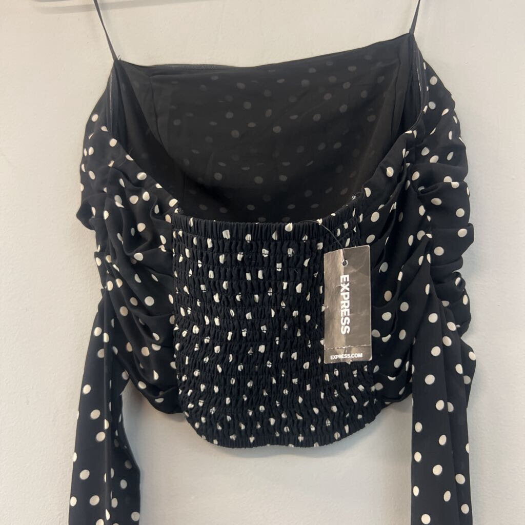 Express Black/ White Polka Dot Cropped Strapless Top Small