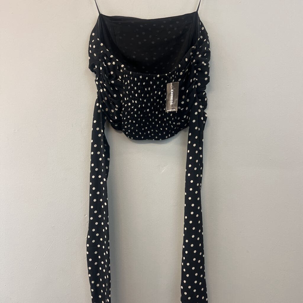 Express Black/ White Polka Dot Cropped Strapless Top Small