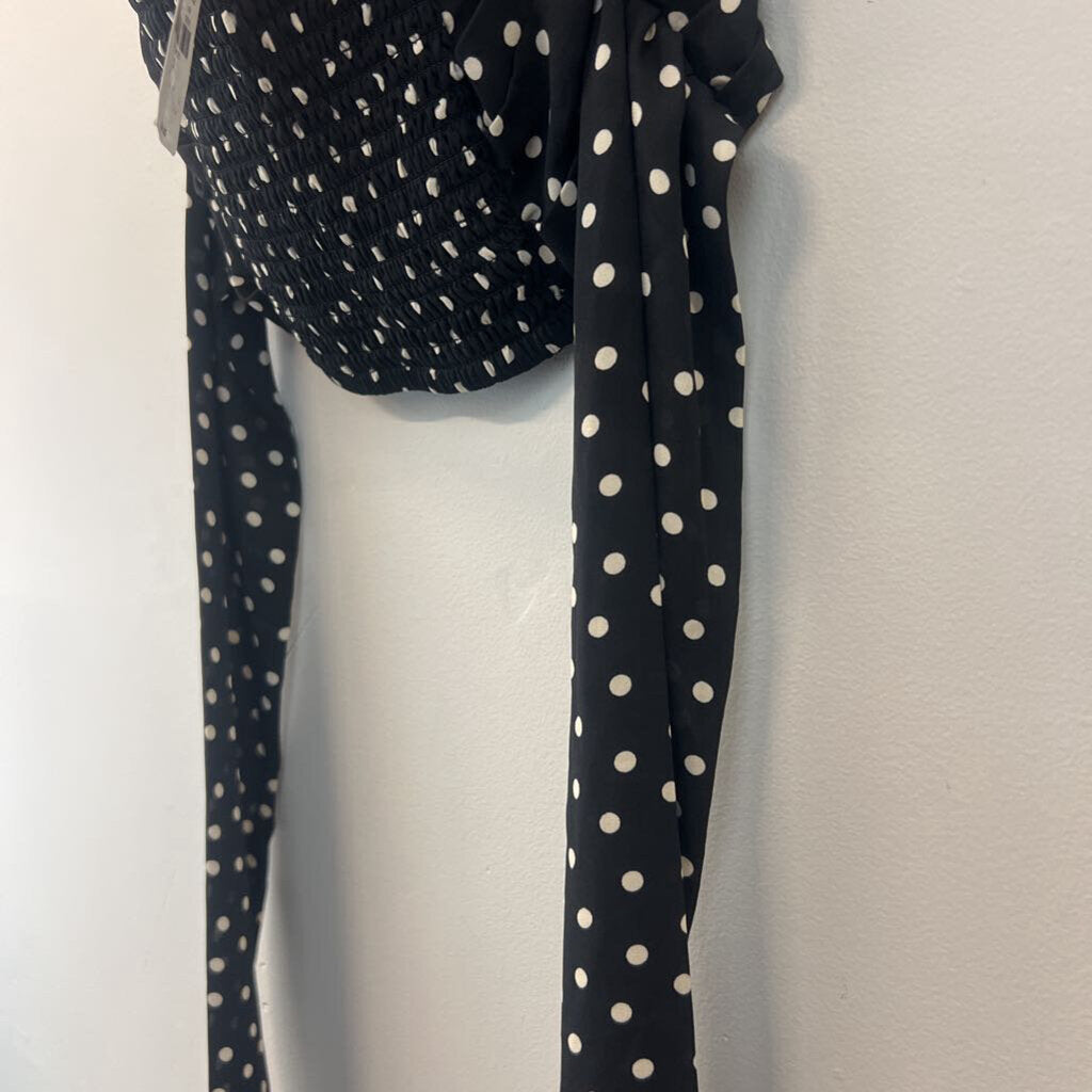 Express Black/ White Polka Dot Cropped Strapless Top Small