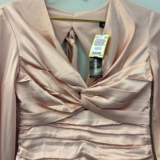 Express Pink Silky Cropped Long Sleeve Top Extra Small