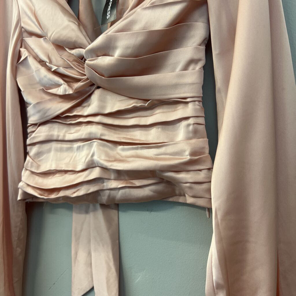 Express Pink Silky Cropped Long Sleeve Top Extra Small