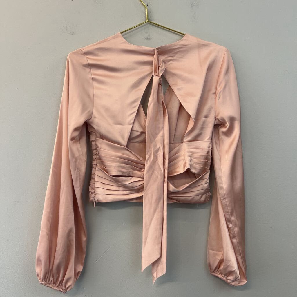 Express Pink Silky Cropped Long Sleeve Top Extra Small