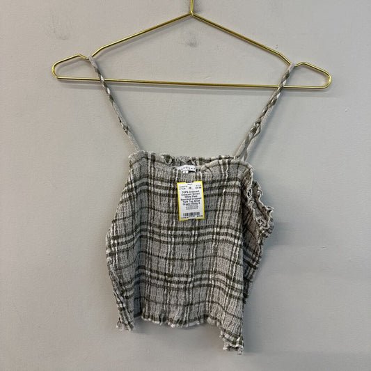 Crescent Green/ White Plaid Smocked Cropped Tank Top Small