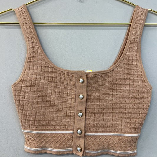 Babaton Brown/ White Cropped Button Front Tank Small