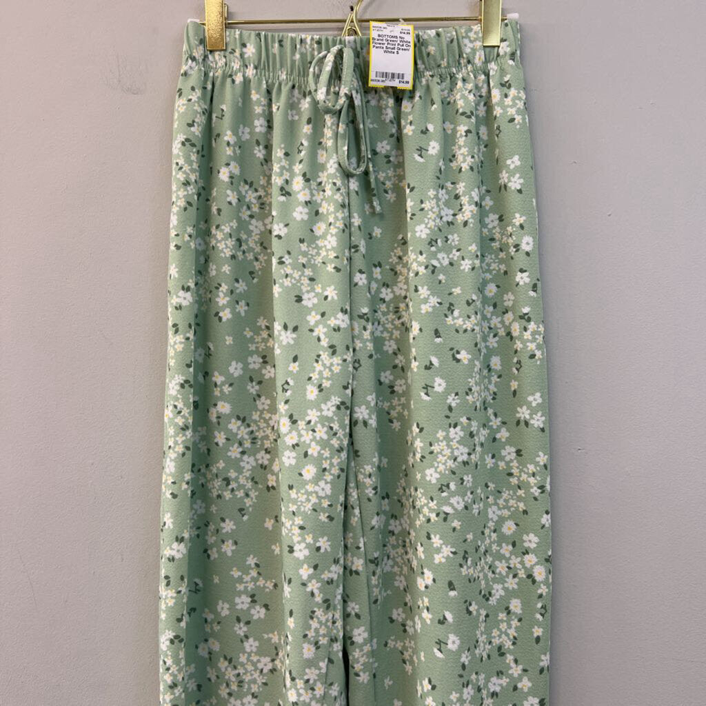 Green/ White Flower Print Pull On Pants Small