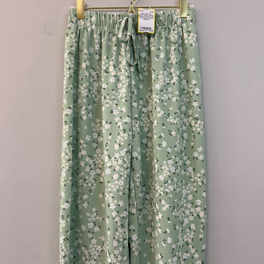 Green/ White Flower Print Pull On Pants Small