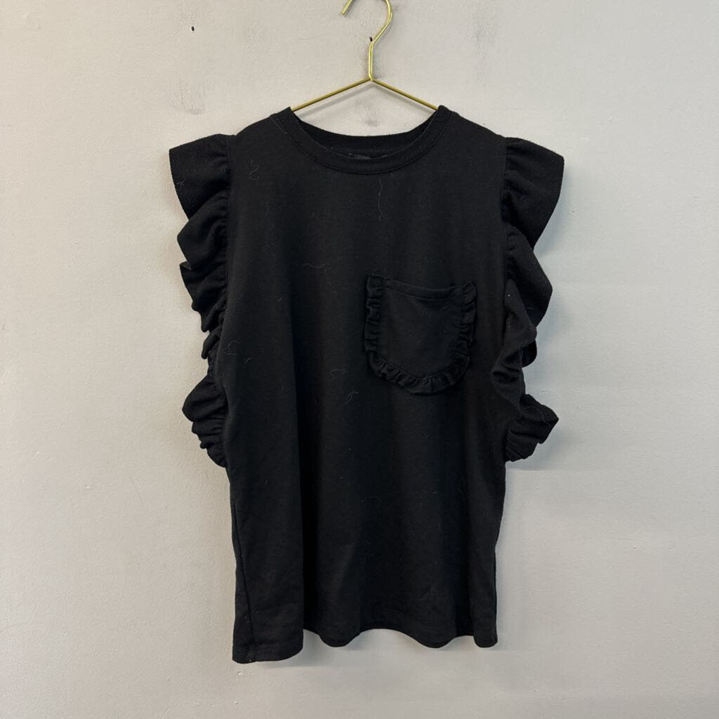 Drew Black Short Ruffle Sleeve Top Extra Small