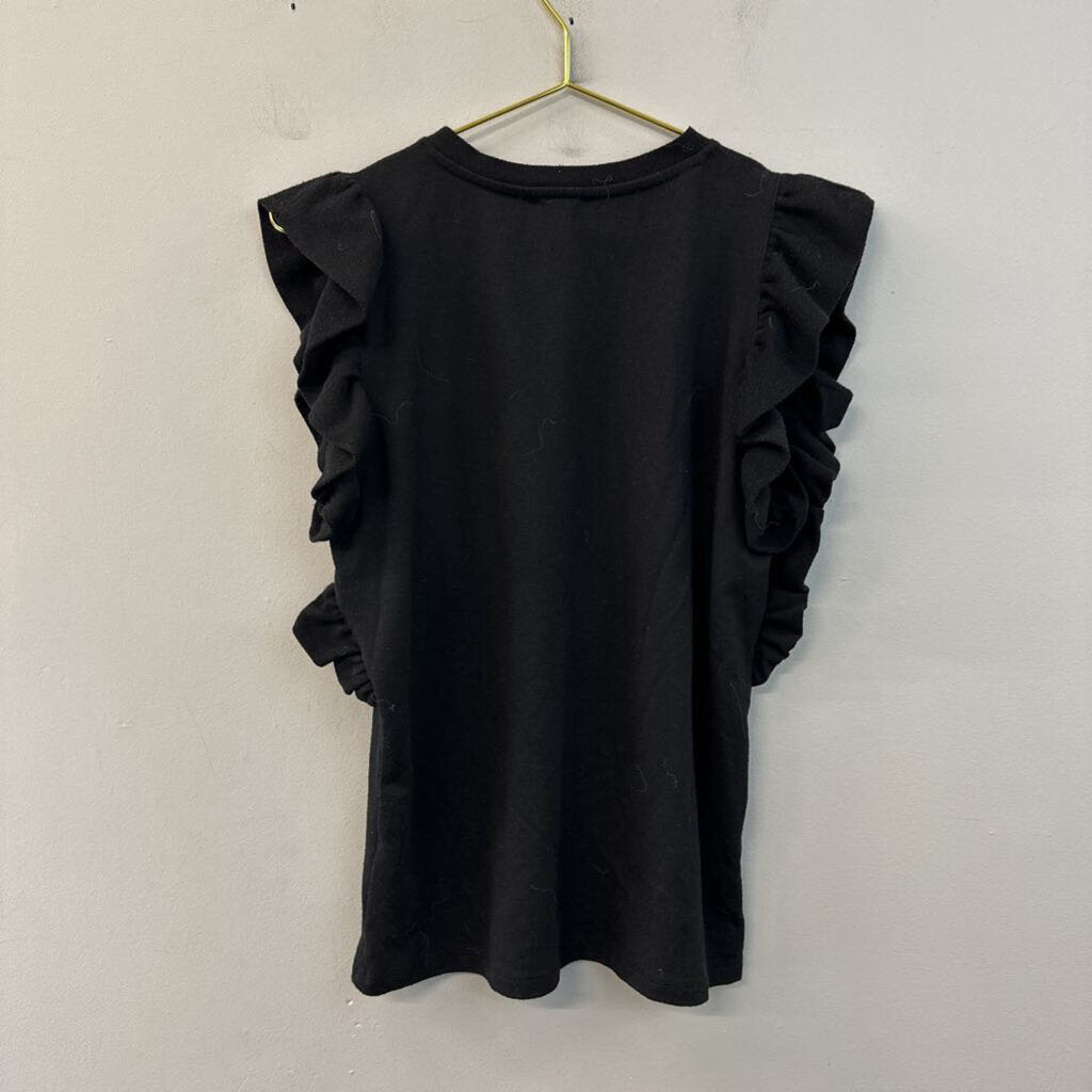 Drew Black Short Ruffle Sleeve Top Extra Small