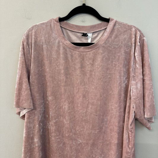 Pink Crushed Velvet Short Sleeve Top Large