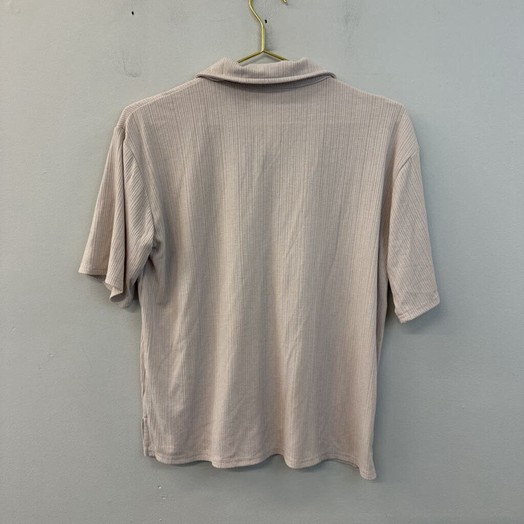 All Row Beige Short Sleeve Button Down Top Small