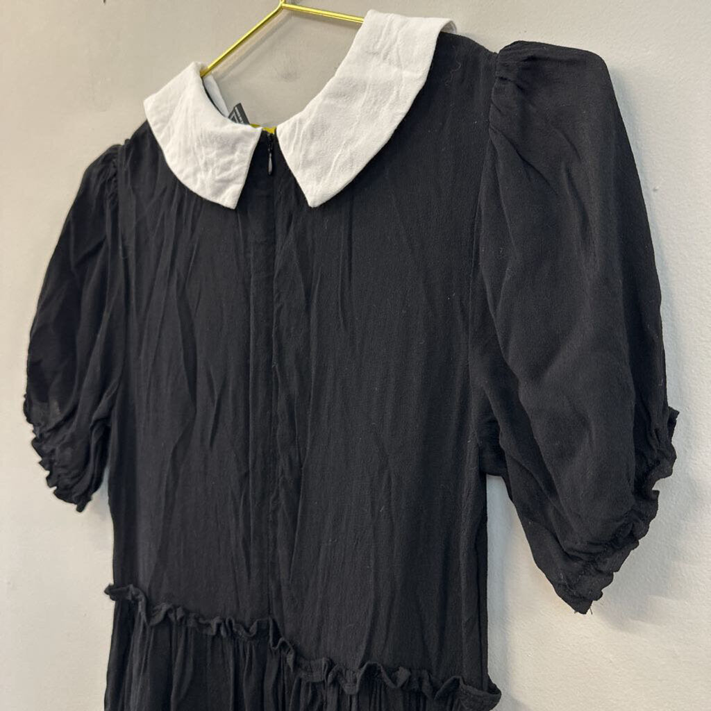 Black Short Sleeve Dress With White Collar Small
