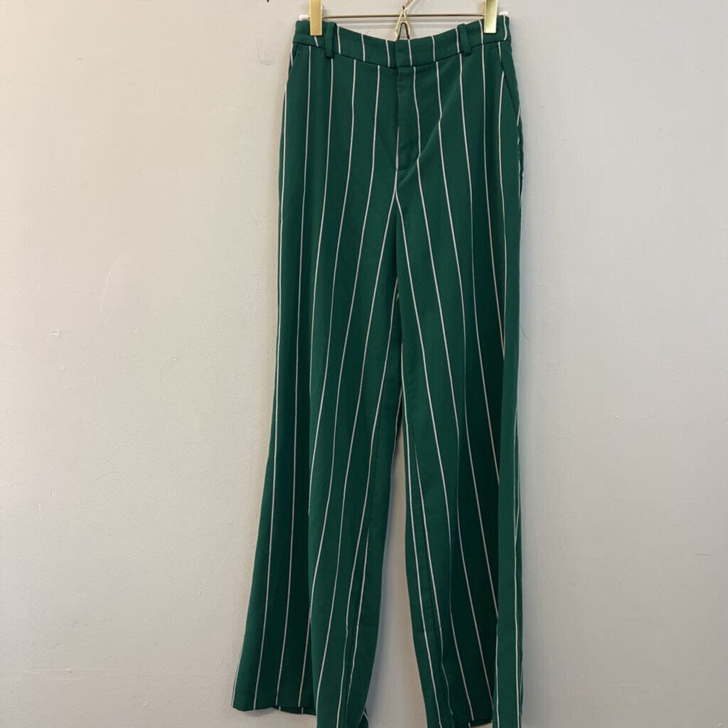 Green/ White Striped High Waisted Trouser Pants 4