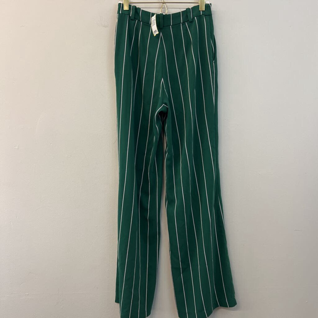 Green/ White Striped High Waisted Trouser Pants 4