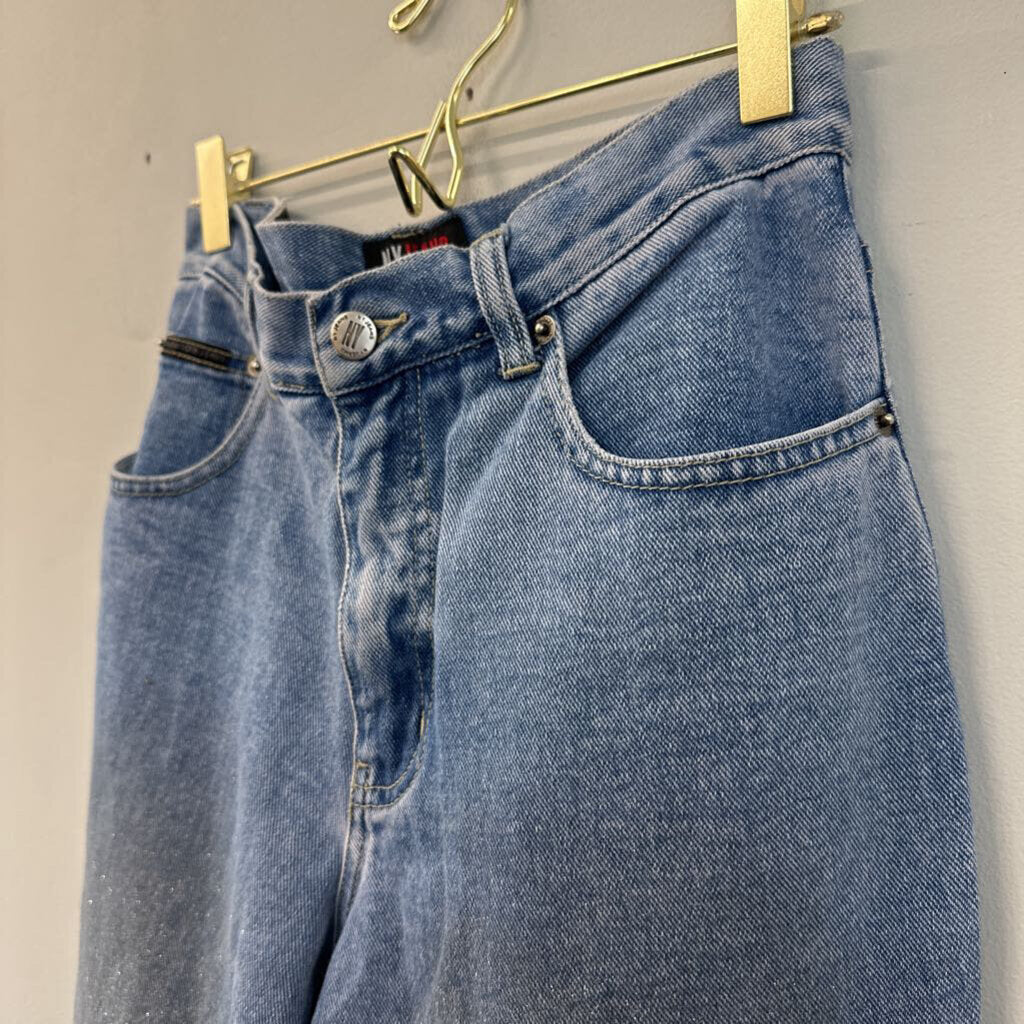 NY Jeans Medium Wash Silver Shimmer Mom Jeans 6
