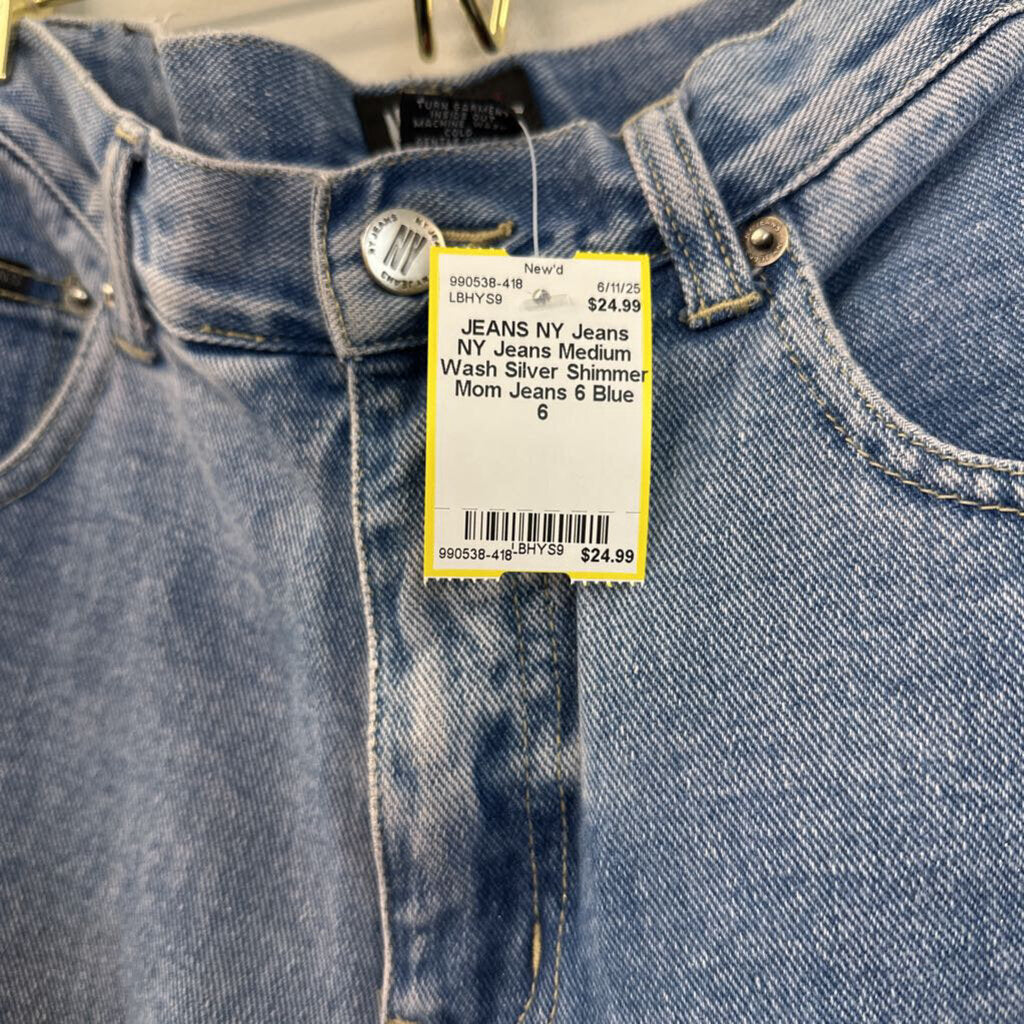 NY Jeans Medium Wash Silver Shimmer Mom Jeans 6