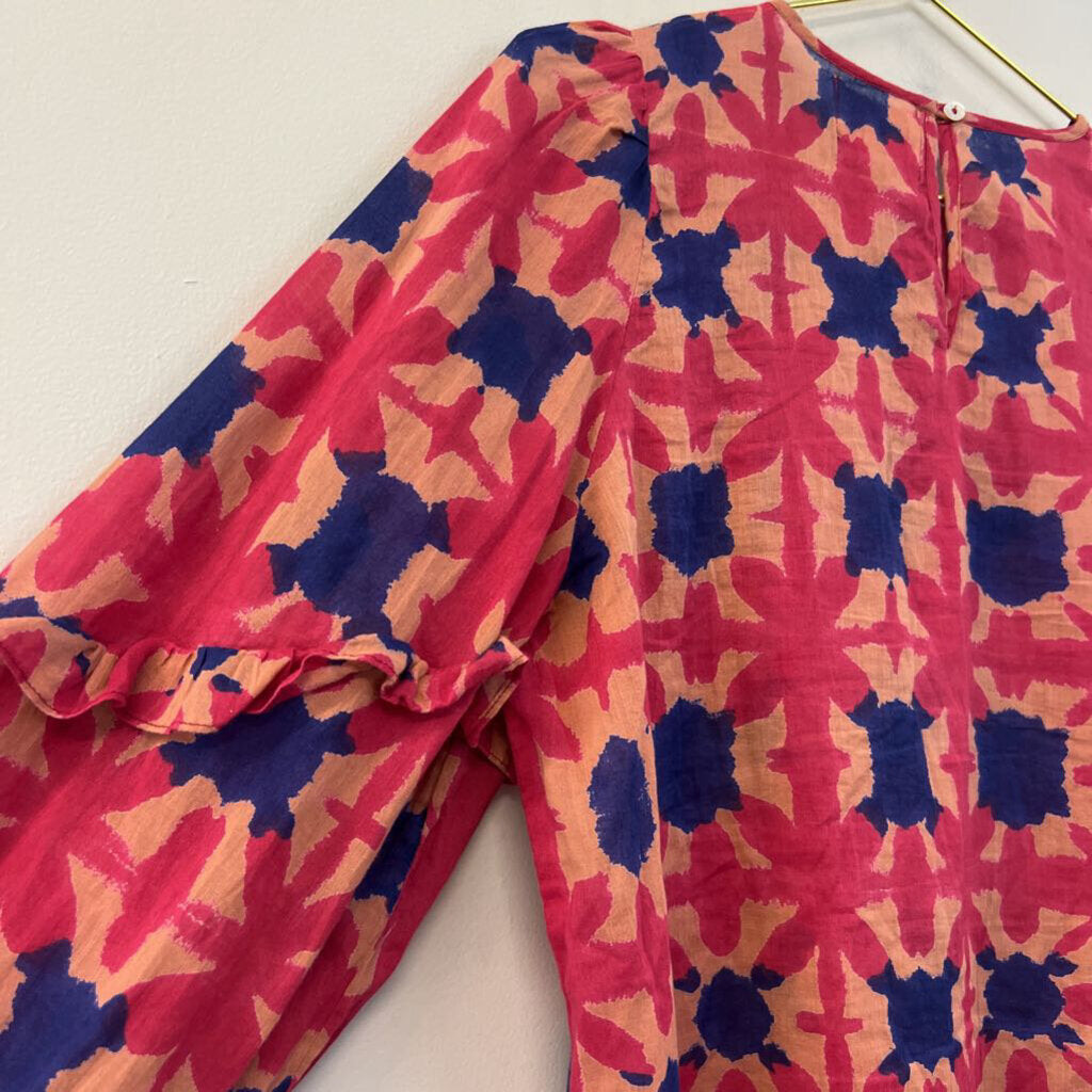 Banjanan Pink/ Blue Print Long Sleeve Top Large