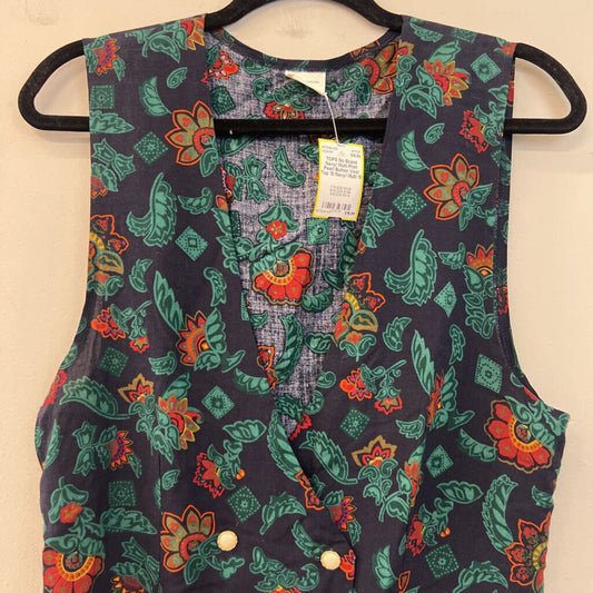 Navy/ Multi Print Pearl Button Vest Top 10