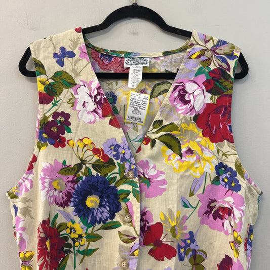 The Villager Cream/ Multi Flower Print Button Front Vest Top Large