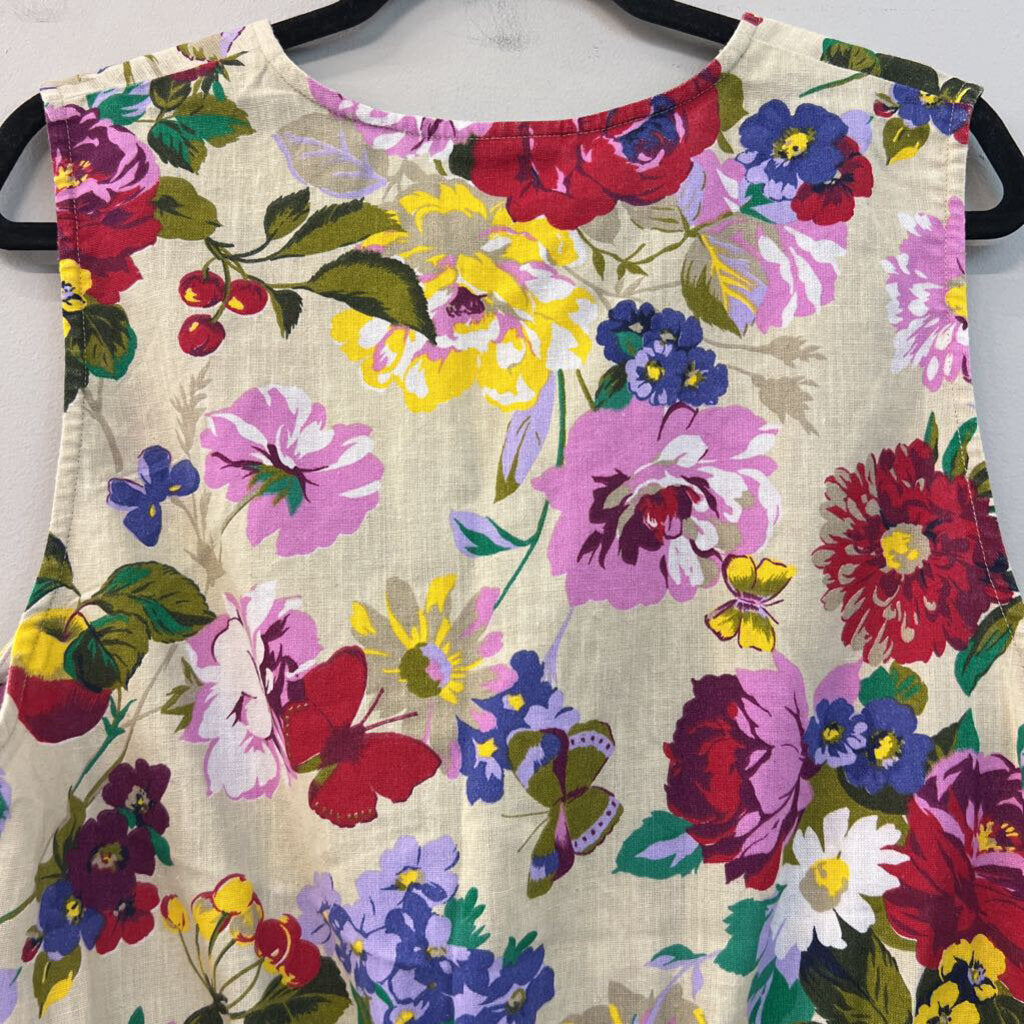 The Villager Cream/ Multi Flower Print Button Front Vest Top Large