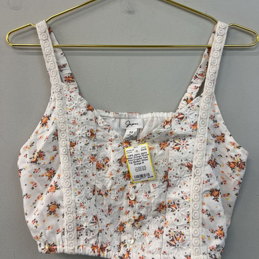 Japna White/ Orange Flower Print Cropped Tank Top Medium