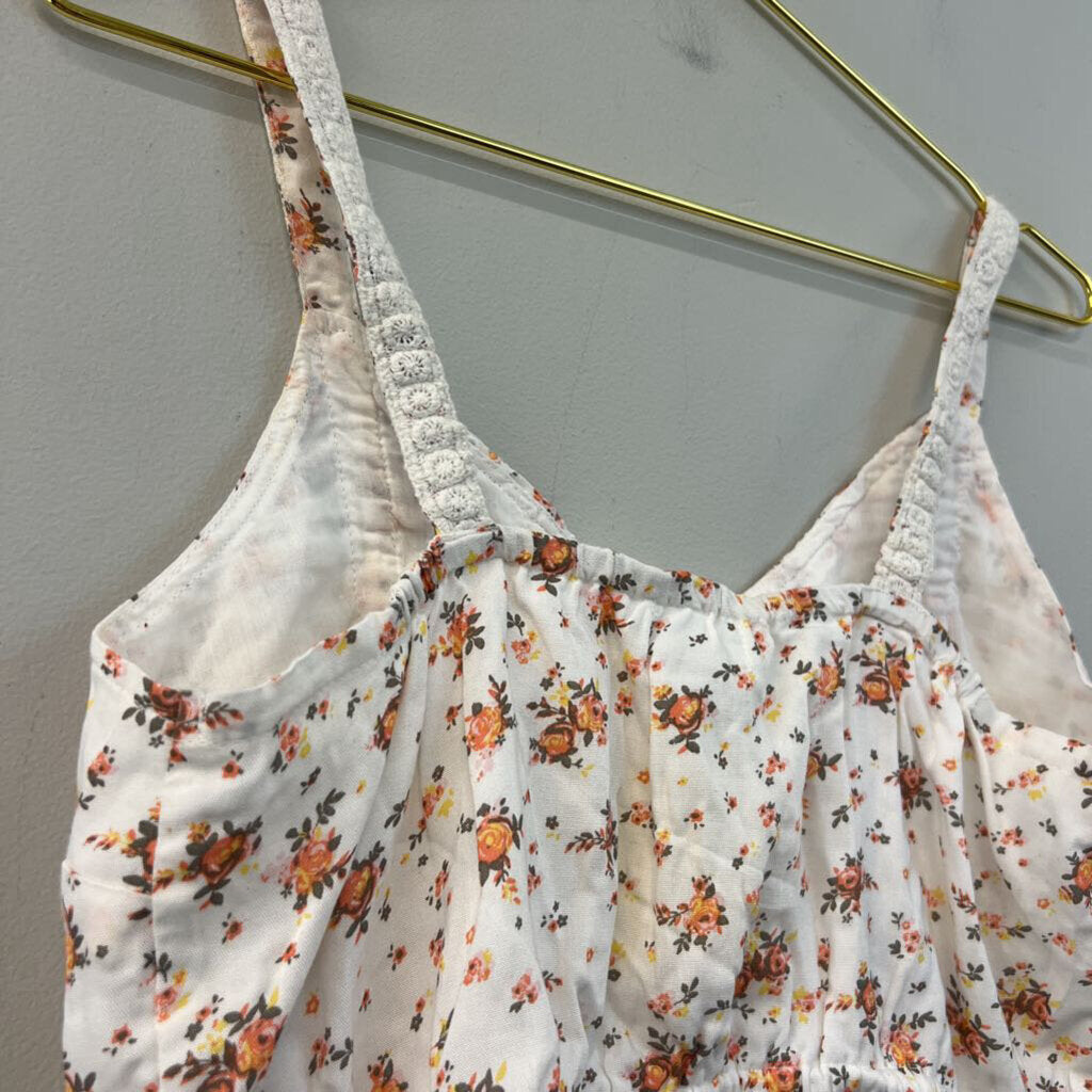 Japna White/ Orange Flower Print Cropped Tank Top Medium