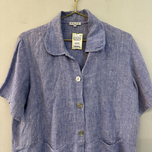 Focus Blue Short Sleeve Button Down Top Medium
