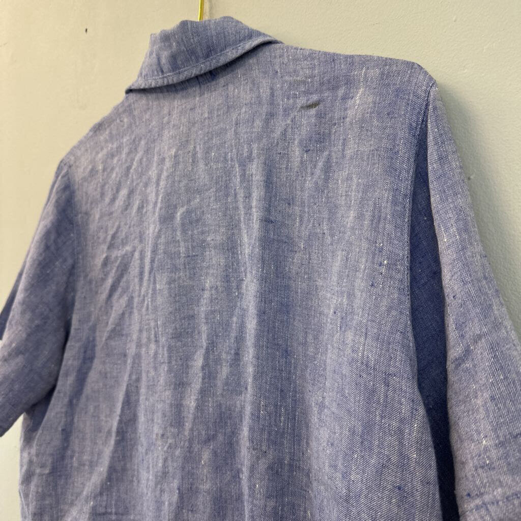 Focus Blue Short Sleeve Button Down Top Medium