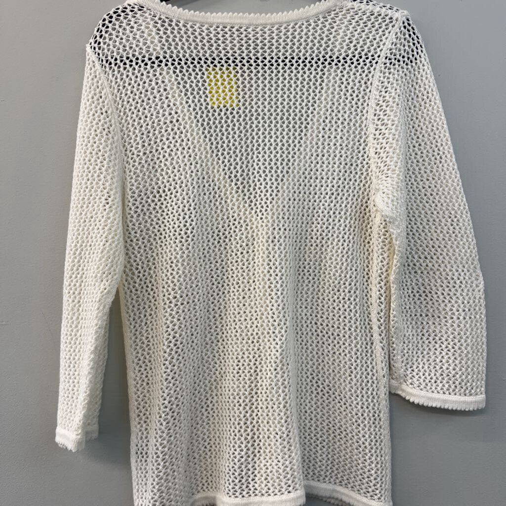 Christopher and Banks White Open Knit Cardigan Sweater Large