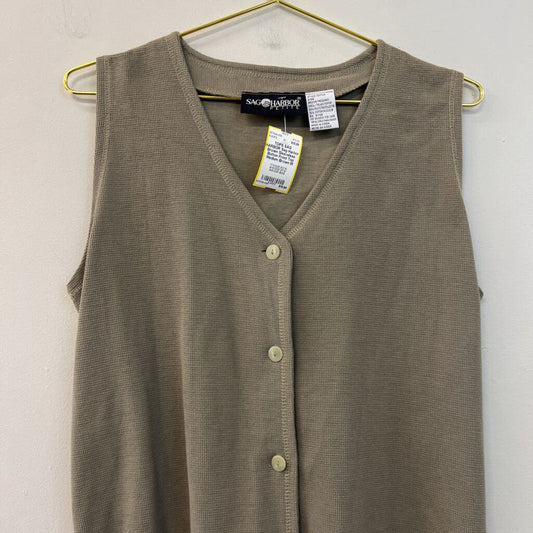 Sag Harbor Brown Sleeveless Button Front Top Medium