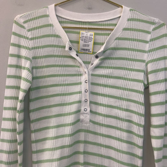 Aerie Green/ White Striped Long Sleeve Henley Top Small