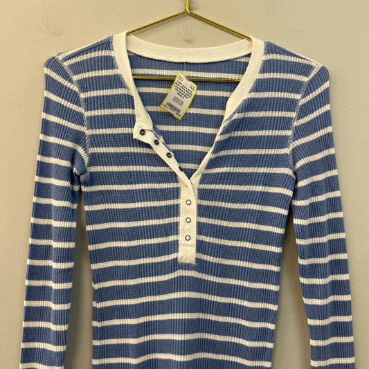 Aerie Blue/ White Striped Long Sleeve Henley Top Small
