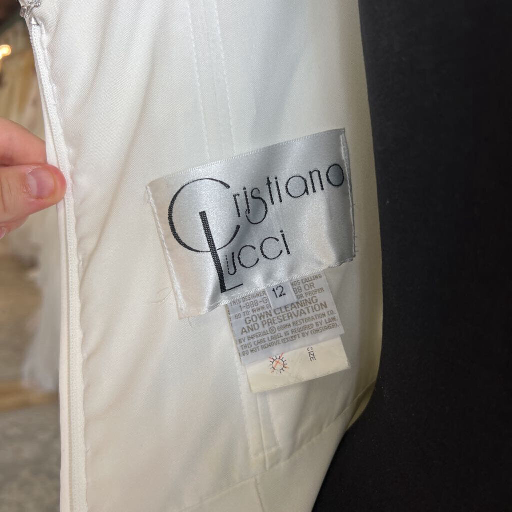 Cristiano Lucci Satin A-Line Plunge Bridal Dress 12