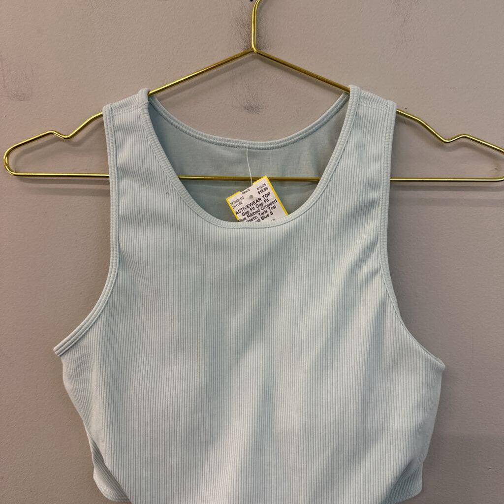 Gap Fit Blue Ribbed Cropped Athletic Tank Top Small