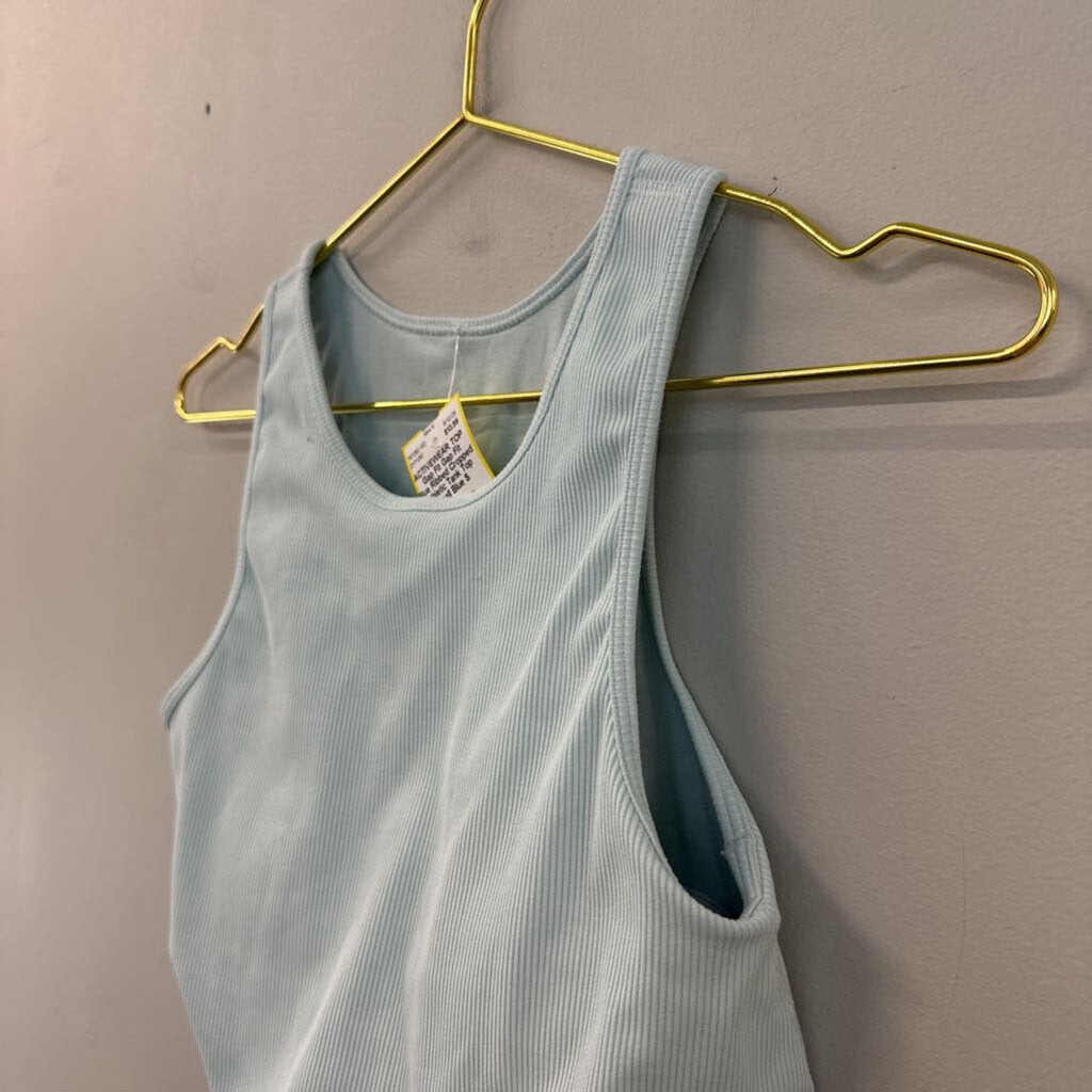 Gap Fit Blue Ribbed Cropped Athletic Tank Top Small