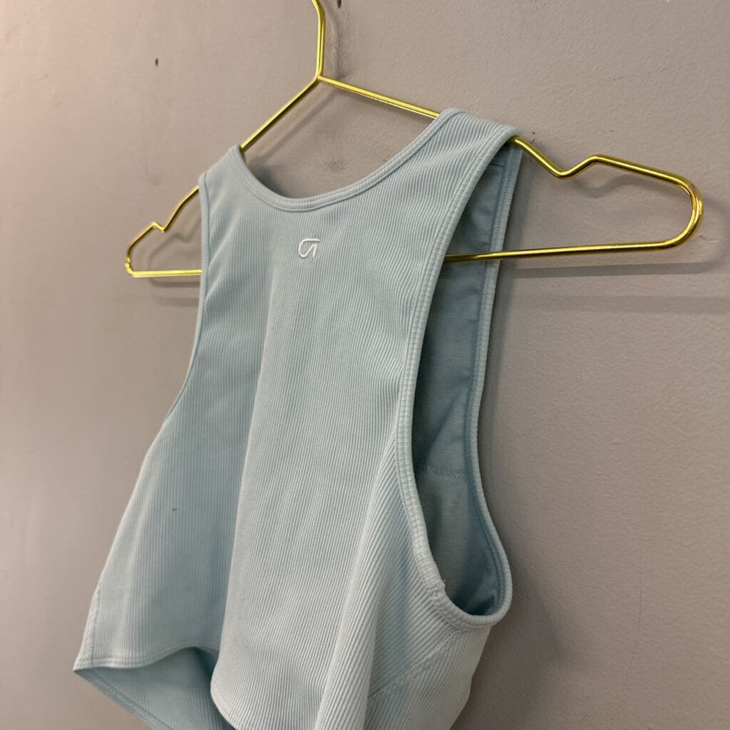 Gap Fit Blue Ribbed Cropped Athletic Tank Top Small