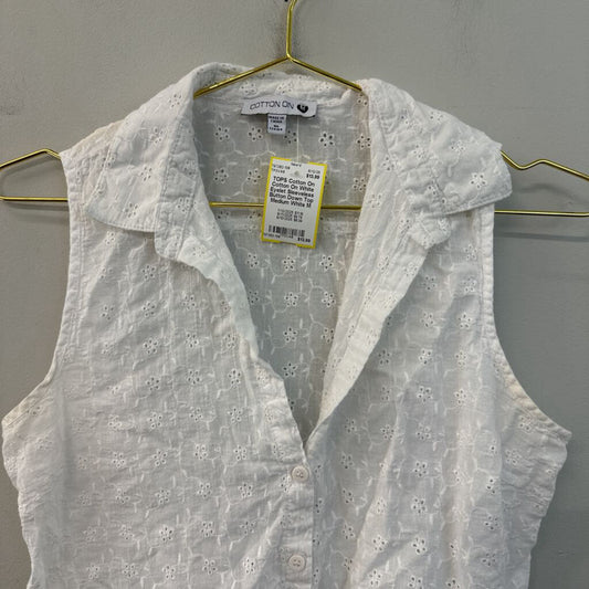 Cotton On White Eyelet Sleeveless Button Down Top Medium