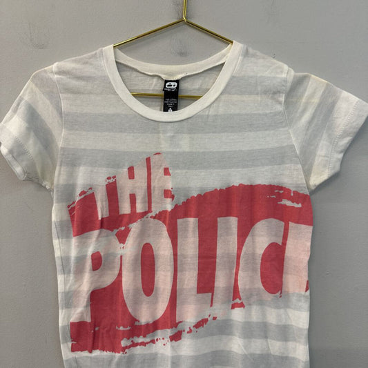 Alternative White/ Grey Striped The Police Short Sleeve Top Small