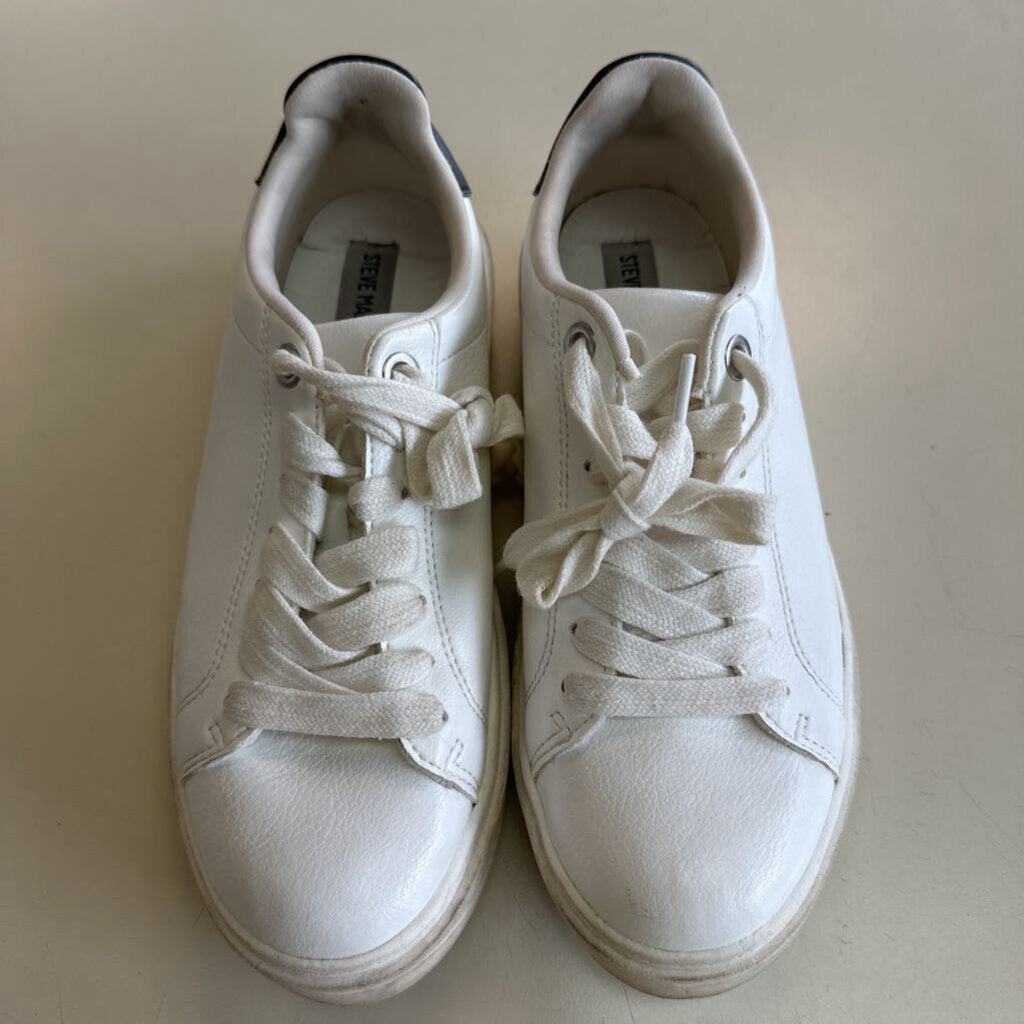 Steve Madden White/ Black Leather Platform Sneakers 9